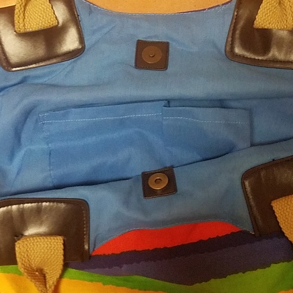 Large Rainbow Striped Coth Lined Beach Bag Tote - Picture 3 of 3